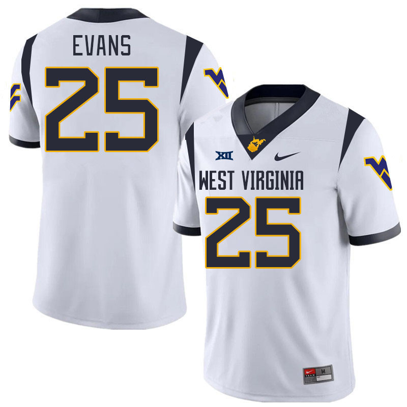 #25 Tyler Evans West Virginia Mountaineers College 2024 New Uniforms Football Jerseys Stitched Sale-White